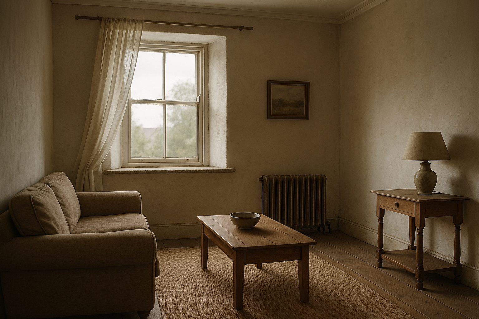A calm Irish home interior with a window slightly open and soft morning light